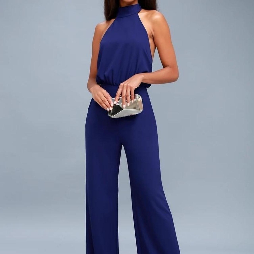 Lulus Blue Halter Neck Jumpsuit
